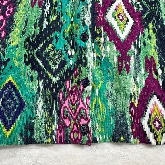 Jones New York Signature Petite Large Boho Printed Cardigan Sweater Green Purple - Picture 4 of 10